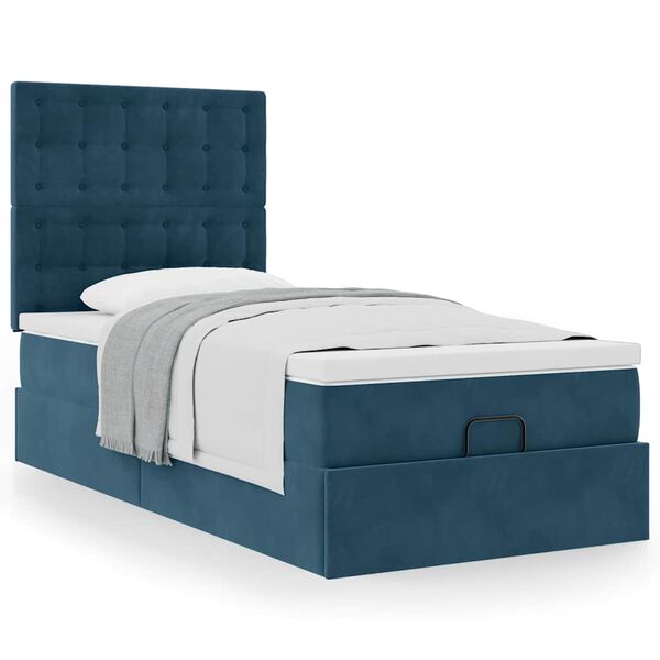 vidaXL Cadre de lit ottoman avec matelas bleu fonc&eacute; 100x200 cm velours