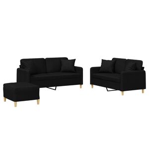 vidaXL Ensemble de canap&eacute;s 3 pcs avec coussins noir tissu