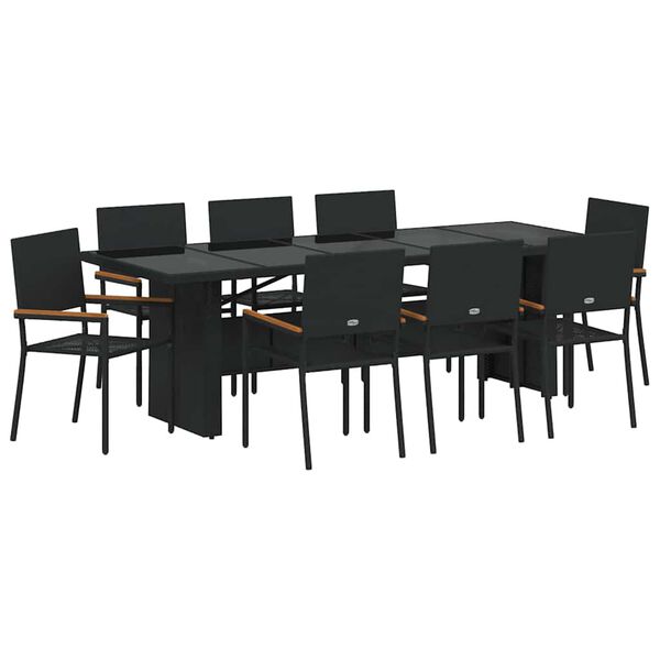 vidaXL Ensemble de salle &agrave; manger pour jardin 9 pcs Noir polyrotin