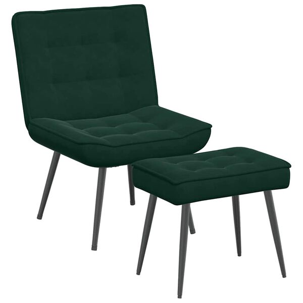 vidaXL Chaise de relaxation avec tabouret Vert fonc&eacute; Velours