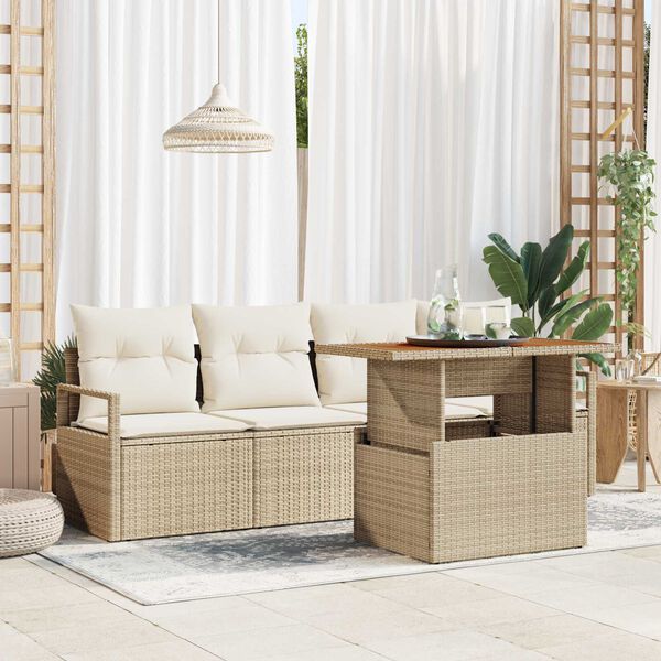 vidaXL Ensemble de canap&eacute; de jardin avec coussin 5 pcs beige et cr&egrave;me