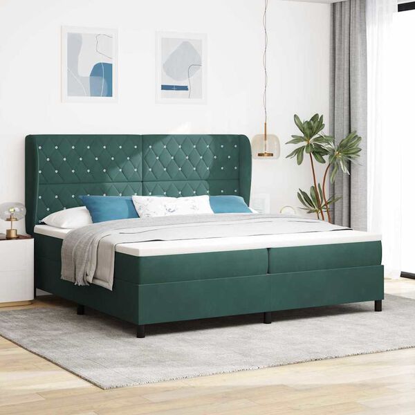 vidaXL Lit &agrave; ressorts avec matelas Vert fonc&eacute; 200 x 200 cm Velours