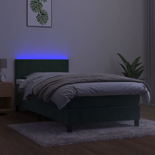 vidaXL Sommier &agrave; lattes de lit avec matelas et LED Vert fonc&eacute; 90x190cm
