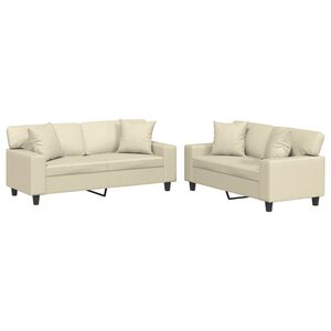 vidaXL Ensemble de canap&eacute;s 2 pcs avec coussins cr&egrave;me similicuir
