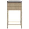 vidaXL Tabourets de bar jardin avec coussins lot de 2 beige poly rotin