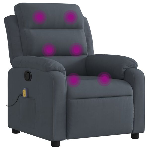 vidaXL Fauteuil inclinable de massage gris foncé velours