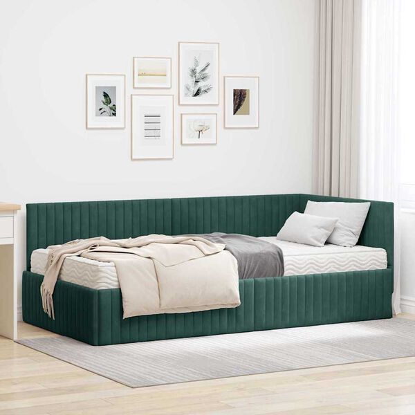 vidaXL Cadre de lit d'angle avec matelas 2 pcs Vert Velours