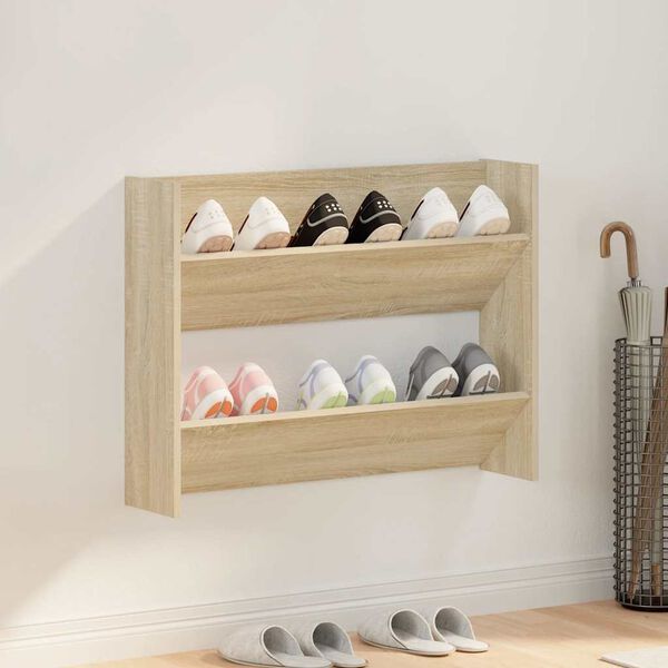 vidaXL Armoire &agrave; chaussures murale Ch&ecirc;ne Sonoma 80x18x60 cm Agglom&eacute;r&eacute;