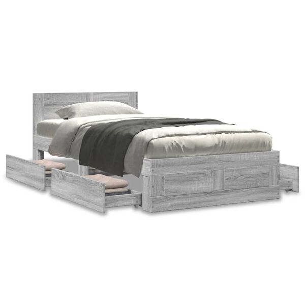 vidaXL Cadre de lit et t&ecirc;te de lit sans matelas sonoma gris 90x190 cm