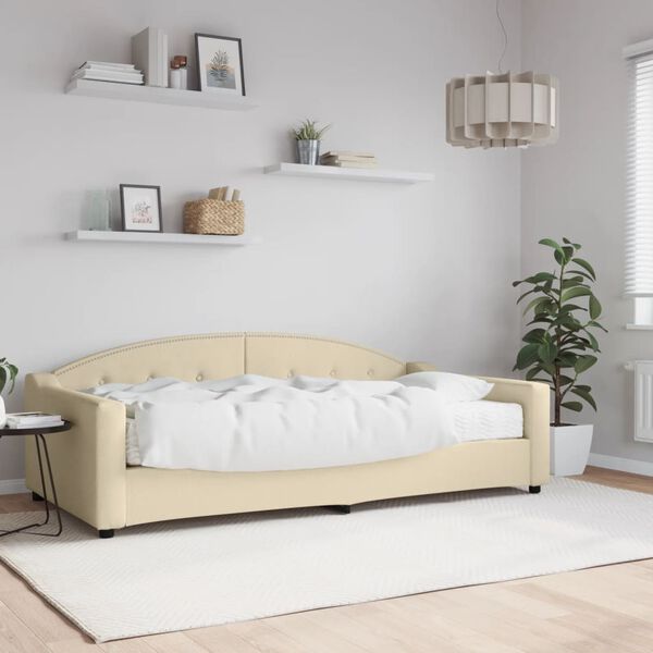 vidaXL Lit de jour avec matelas cr&egrave;me 100x200 cm tissu