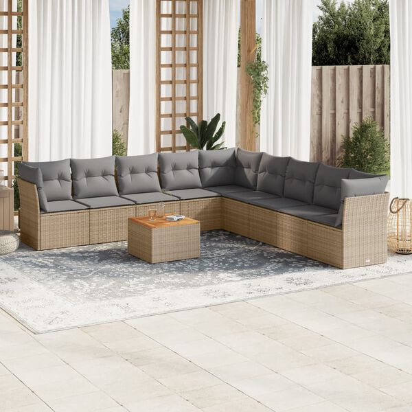 vidaXL Salon de jardin et coussins 10 pcs m&eacute;lange beige r&eacute;sine tress&eacute;e