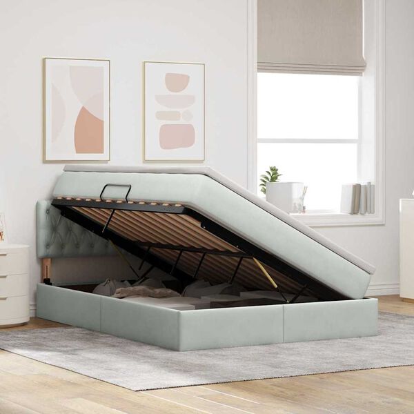 vidaXL Lit de Rangement avec matelas Gris clair 140 x 200 cm Velours