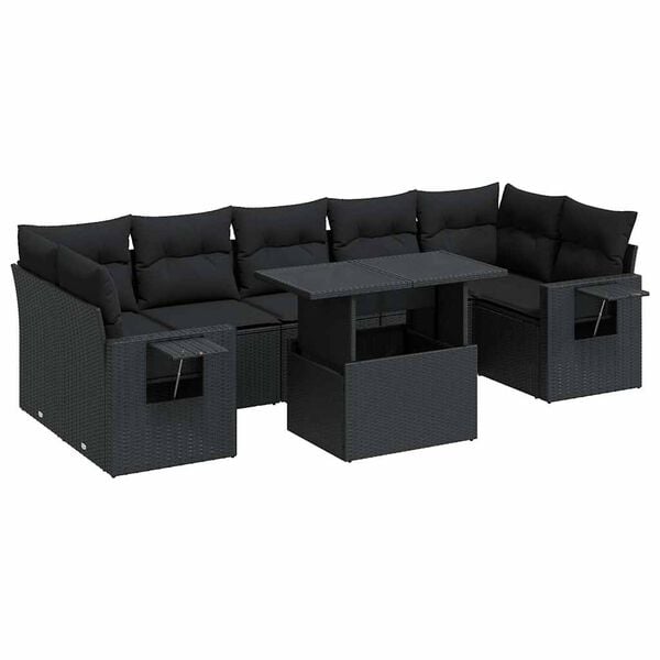 vidaXL Salon de jardin 8 pcs avec coussins noir r&eacute;sine tress&eacute;e