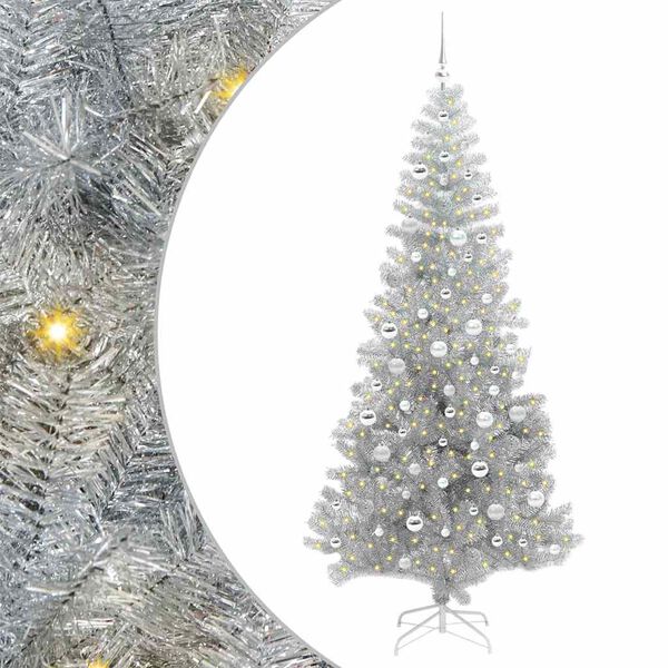 vidaXL Sapin de No&euml;l avec 300 LED avec support Argent 210 cm PET