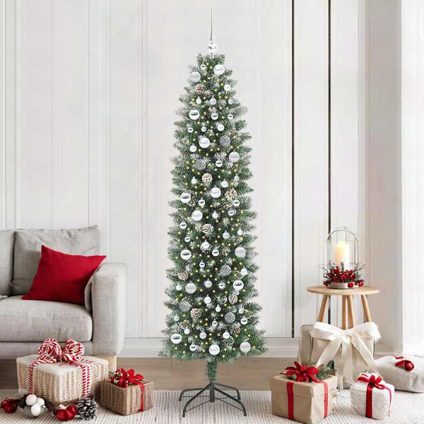 vidaXL Arbre de No&euml;l artificiel slim avec 300 LED Vert et blanc 210 cm