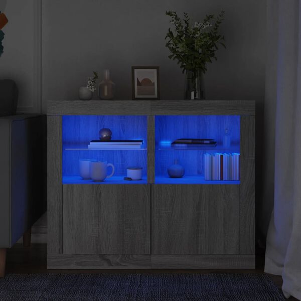 vidaXL Armoires latérales et lumières LED 2 pcs sonoma gris