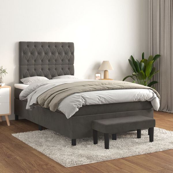 vidaXL Sommier &agrave; lattes de lit et matelas Gris fonc&eacute; 120x200cm Velours