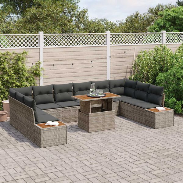 vidaXL Ensemble de salle &agrave; manger pour jardin 11 pcs Gris et marron