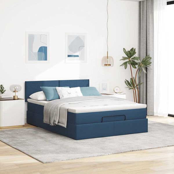 vidaXL Lit ottoman avec matelas bleu 140x190 cm tissu