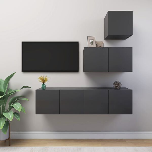 vidaXL Ensemble de meuble TV 4 pcs Gris Bois d&rsquo;ing&eacute;nierie