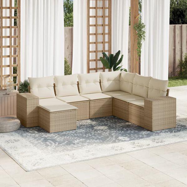 vidaXL Salon de jardin avec coussins 7 pcs beige r&eacute;sine tress&eacute;e