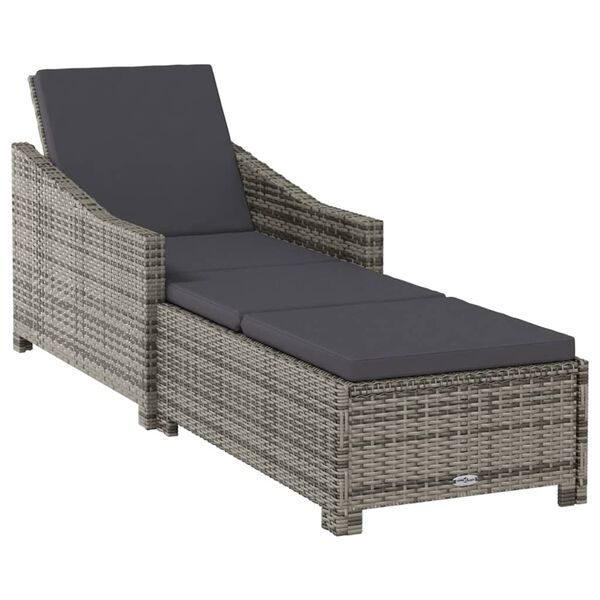 vidaXL Chaise longue avec coussin gris fonc&eacute; R&eacute;sine tress&eacute;e Gris