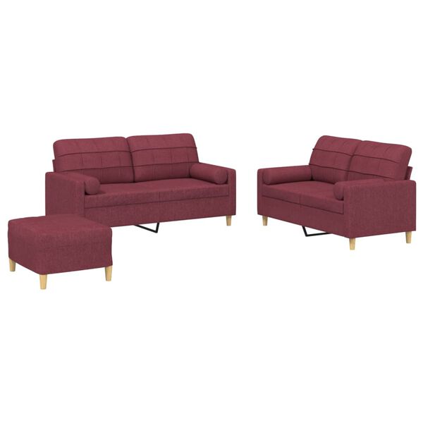 vidaXL Ensemble de canap&eacute;s 3 pcs avec coussins rouge bordeaux tissu
