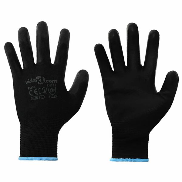 vidaXL Gants de Travail 24 pcs Noir 9 / l Polyester