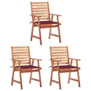 vidaXL Chaises &agrave; manger d'ext&eacute;rieur lot de 3 et coussins Acacia massif