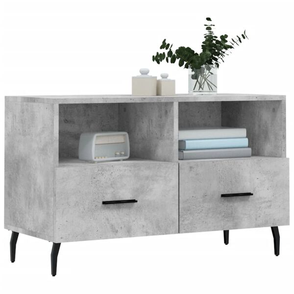 vidaXL Meuble TV Gris béton 80x36x50 cm Bois d'ingénierie