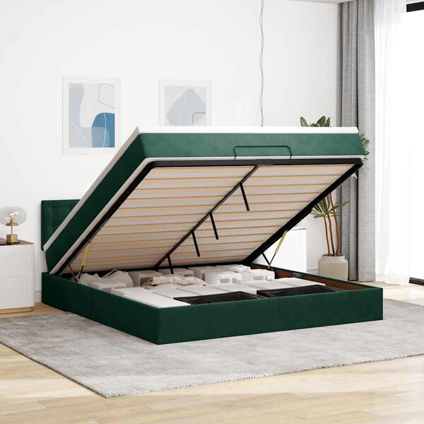 VidaXL Cadre de lit ottoman avec matelas vert fonc&eacute; 160x200 cm velours
