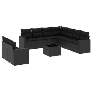 vidaXL Salon de jardin 10 pcs avec coussins noir r&eacute;sine tress&eacute;e