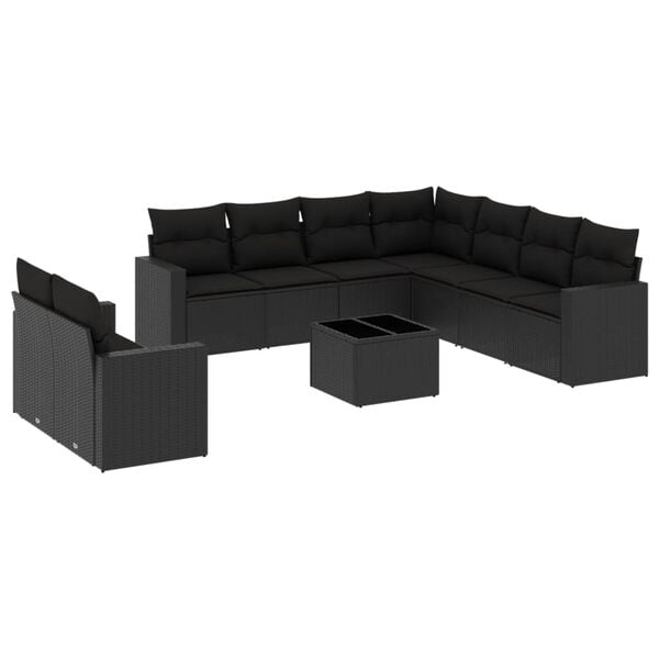 vidaXL Salon de jardin 10 pcs avec coussins noir r&eacute;sine tress&eacute;e