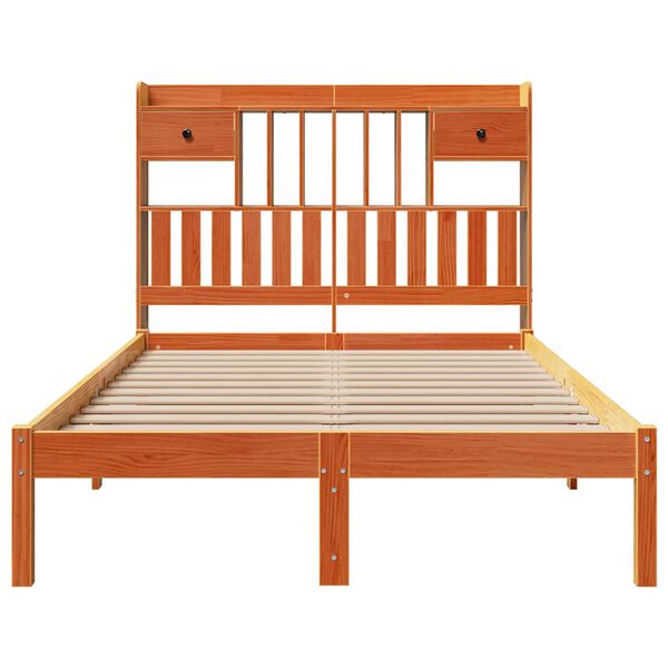 vidaXL Lit biblioth&egrave;que sans matelas cire marron 135x190 cm pin massif