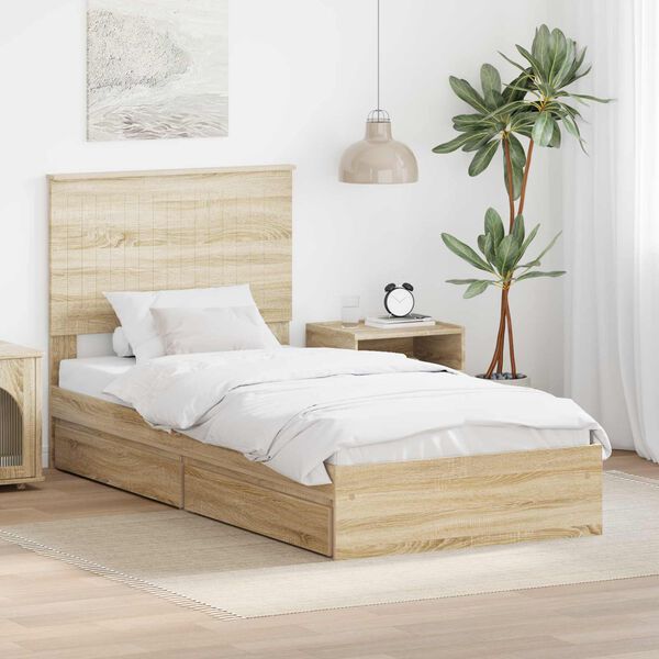 vidaXL Lit de Rangement Ch&ecirc;ne Sonoma 90 x 190 cm Bois d'ing&eacute;nierie