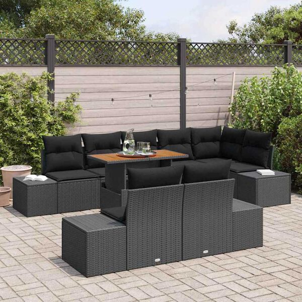 vidaXL Ensemble de canap&eacute; de jardin 9 pcs Noir Poly rotin