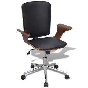 vidaXL Chaise de bureau Bois courb&eacute; avec tapisserie en similicuir