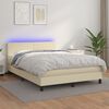 vidaXL Sommier &agrave; lattes de lit avec matelas et LED Cr&egrave;me 140x200 cm