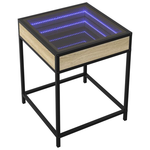 vidaXL Table de chevet avec LED infini chêne sonoma 40x40x51 cm