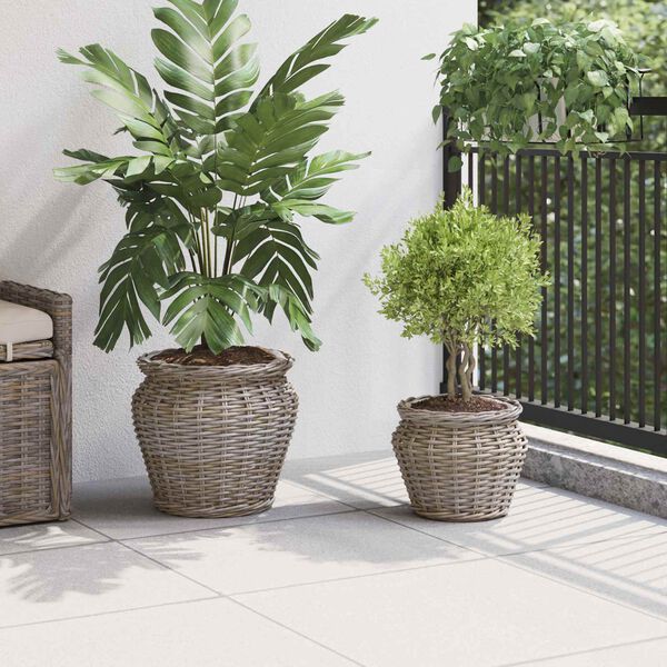 vidaXL Panier de Plante avec stockage 2 pcs Gris Rattan Lacak