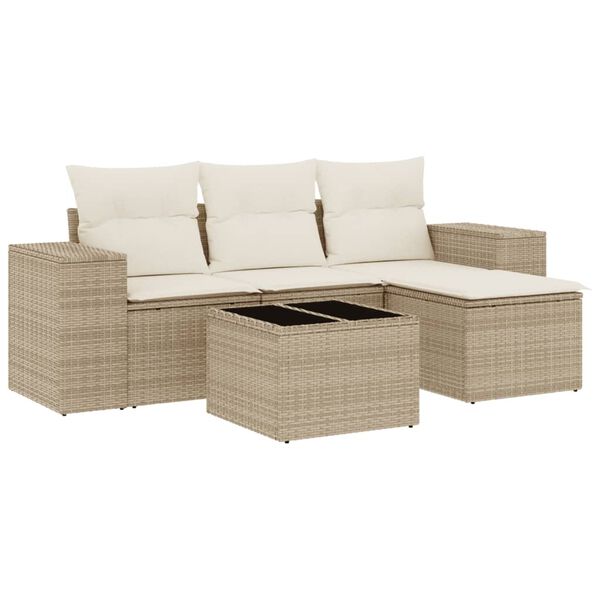 vidaXL Salon de jardin avec coussins 5 pcs beige résine tressée
