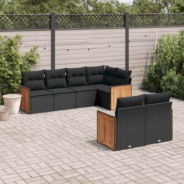 vidaXL Salon de jardin 7 pcs avec coussins noir r&eacute;sine tress&eacute;e