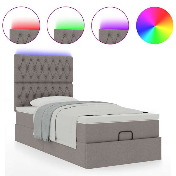 vidaXL Lit ottoman avec matelas et LED taupe 90x200 cm tissu