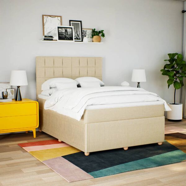 vidaXL Sommier &agrave; lattes de lit avec matelas Cr&egrave;me 140x190 cm Tissu