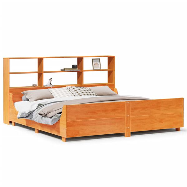 vidaXL Lit biblioth&egrave;que sans matelas cire marron 180x200cm bois massif