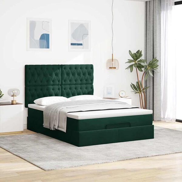 vidaXL Cadre de lit ottoman avec matelas vert fonc&eacute; 140x200 cm velours