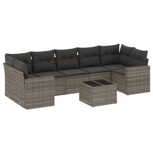 vidaXL Salon de jardin 8 pcs avec coussins gris r&eacute;sine tress&eacute;e
