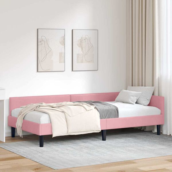 vidaXL Cadre de lit d'angle Rose 90 cm x 200 cm VeloursetContreplaqu&eacute;