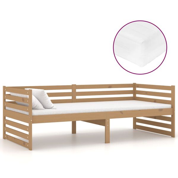vidaXL Lit de repos et matelas 90x200cm Marron miel Bois de pin massif