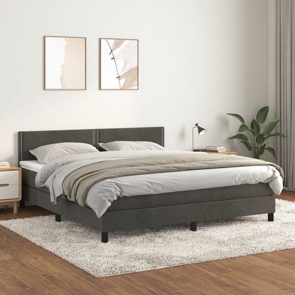 vidaXL Sommier &agrave; lattes de lit et matelas Gris fonc&eacute; 160x200cm Velours